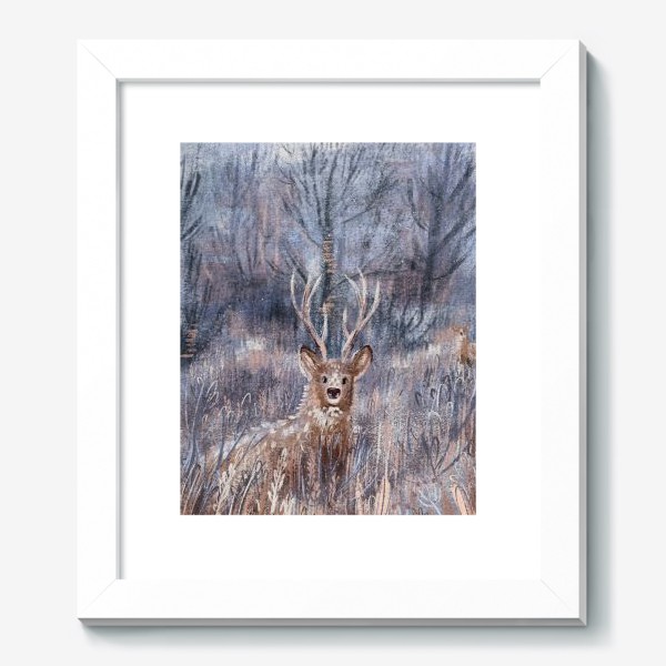 Картина «Красивый пастельный принт с оленями в траве, иллюстрация нежных тонов с текстурами»