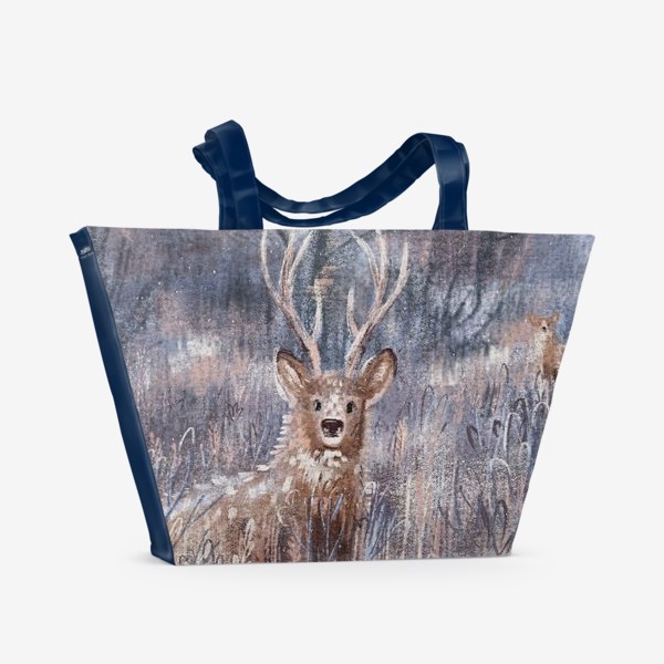 Пляжная сумка &laquo;Красивый пастельный принт с оленями в траве, иллюстрация нежных тонов с текстурами&raquo;