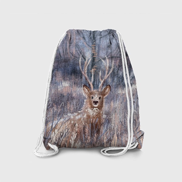 Рюкзак «Красивый пастельный принт с оленями в траве, иллюстрация нежных тонов с текстурами»