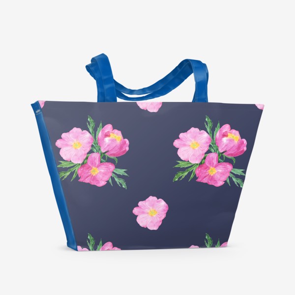 Пляжная сумка «Букеты из акварельных розовых пионов паттерн»