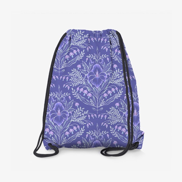 Рюкзак «Стилизованый фиолетовый гладиолус на темном. Бесшовный паттерн»
