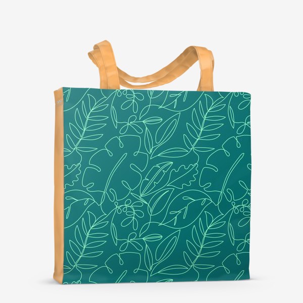 Сумка-шоппер «Листья одной линией. Зеленый паттерн. Растения»
