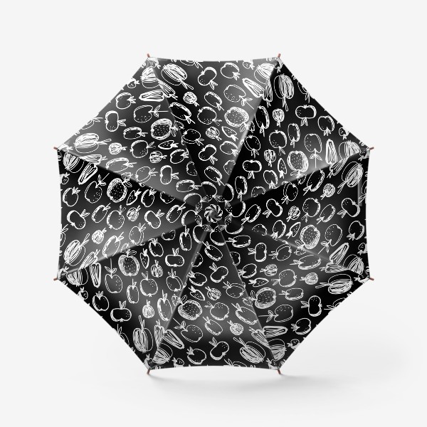 Зонт &laquo;Яблоки. Фруктовый паттерн. Черно-белый рисунок&raquo;