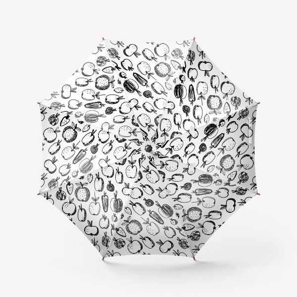 Зонт «Яблоки. Фруктовый паттерн. Черно-белый рисунок»