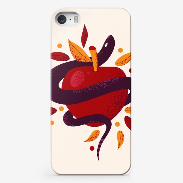 Чехол iPhone «Запретный плод. Змея с яблоком на бежевом фоне »