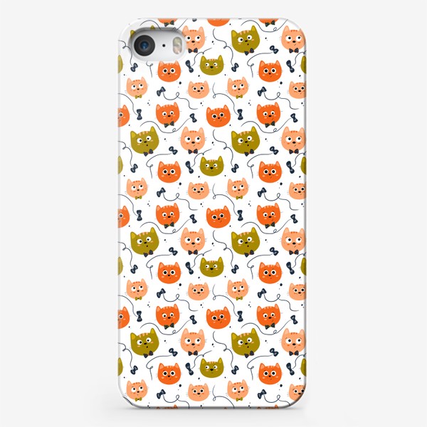Чехол iPhone «Мелкий паттерн с котиками. Детские принт с бантиками»