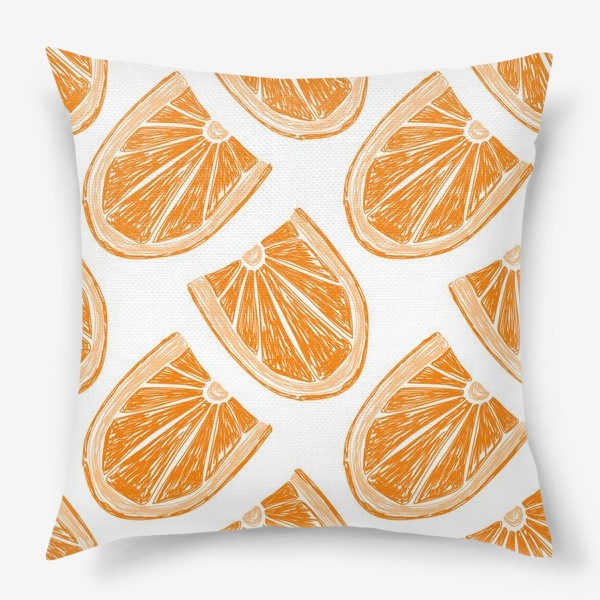 Подушка «Апельсиновый паттерн. Дольки апельсина в стиле карандашного рисунка»