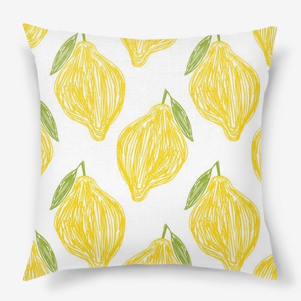 Подушка «Желтые лимоны. Лимонный паттерн»