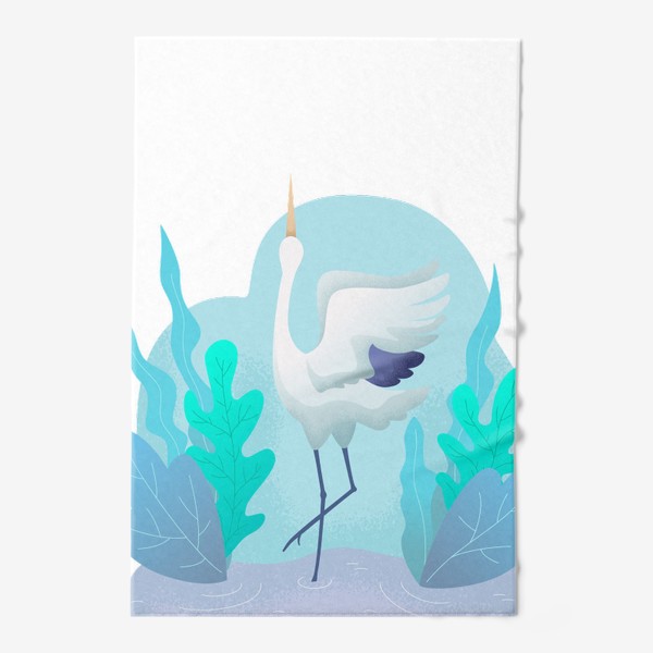 Полотенце «Белоголовый журавль танцует на озере»