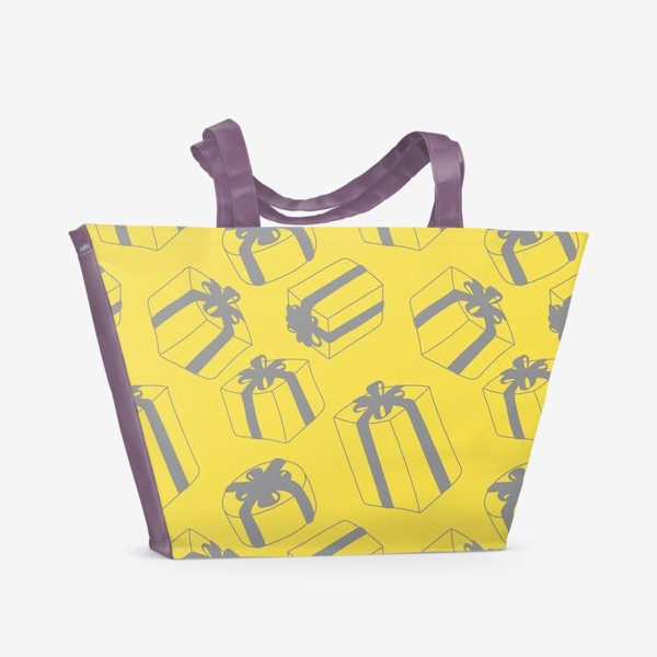 Пляжная сумка «Подарки. Серо-желтый паттерн»