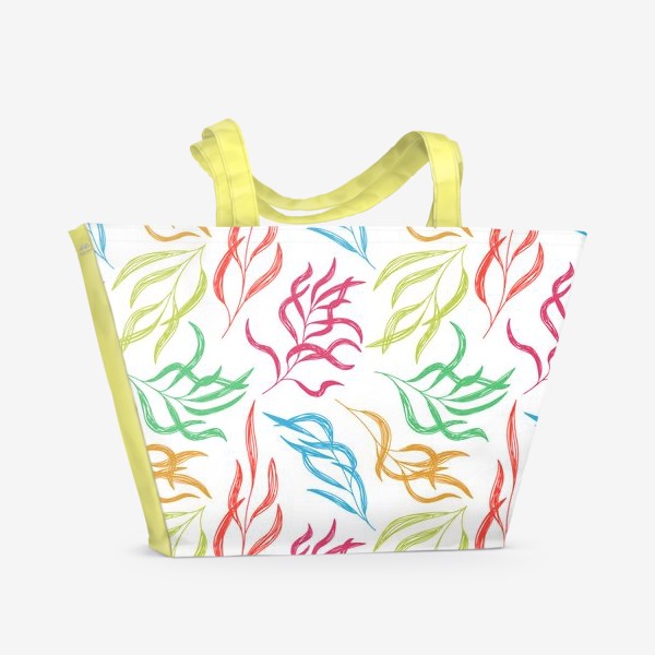 Пляжная сумка «Листья. Разноцветный паттерн с ивовыми листьями. Растения»