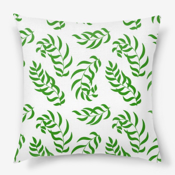 Подушка «Зеленые листья. Растительный паттерн»