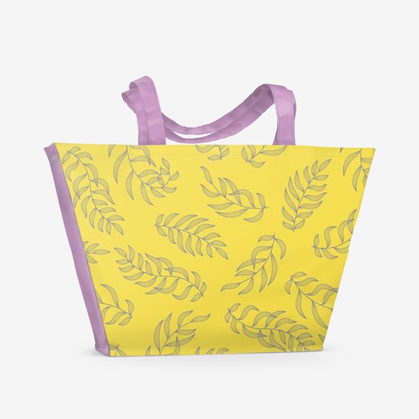 Пляжная сумка «Серые листья на желтом фоне. Паттерн»