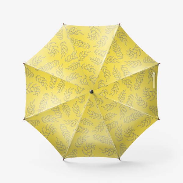 Зонт «Серые листья на желтом фоне. Паттерн»