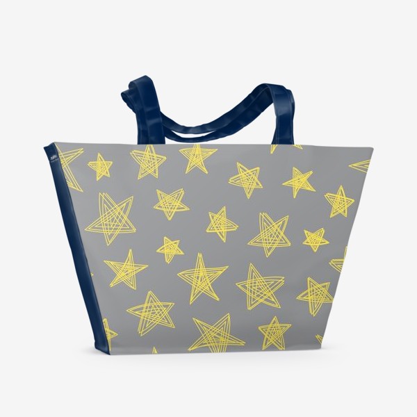 Пляжная сумка «Желтые звезды на сером фоне. Паттерн»