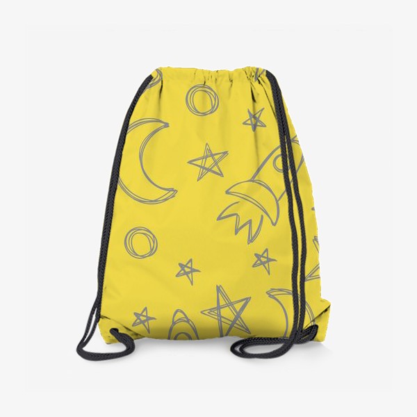 Рюкзак «Космический паттерн. Луна, ракета, звезды на желтом фоне»
