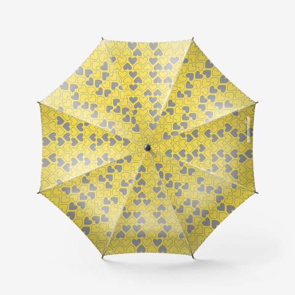 Зонт «Сердечки. Романтический желто-серый паттерн. Любовь. »