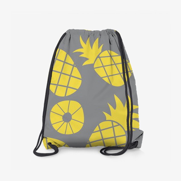 Рюкзак «Желтые ананасы на сером фоне. Фруктовый паттерн»