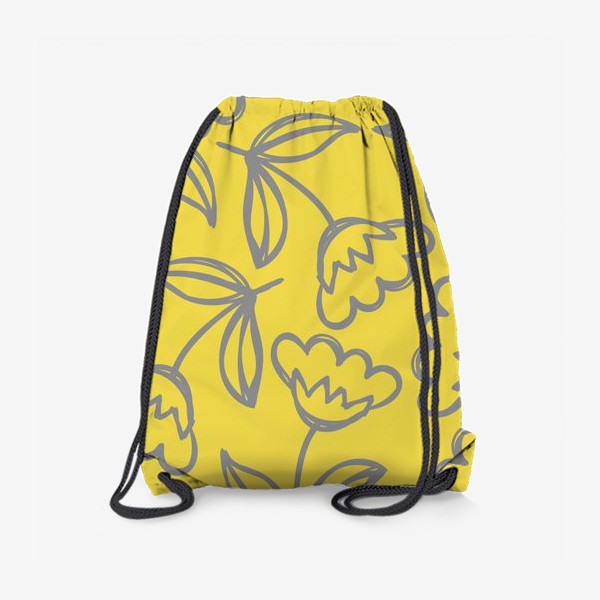 Рюкзак «Цветочный паттерн. Серые цветы на желтом фоне»