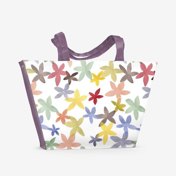 Пляжная сумка «Акварельный узор с простыми цветами»