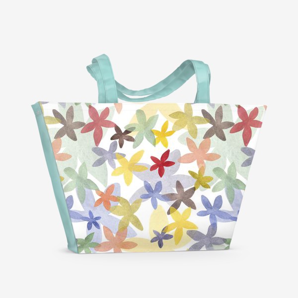 Пляжная сумка «Разноцветные акварельные цветы, стилизация»