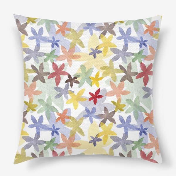 Подушка «Разноцветные акварельные цветы, стилизация»