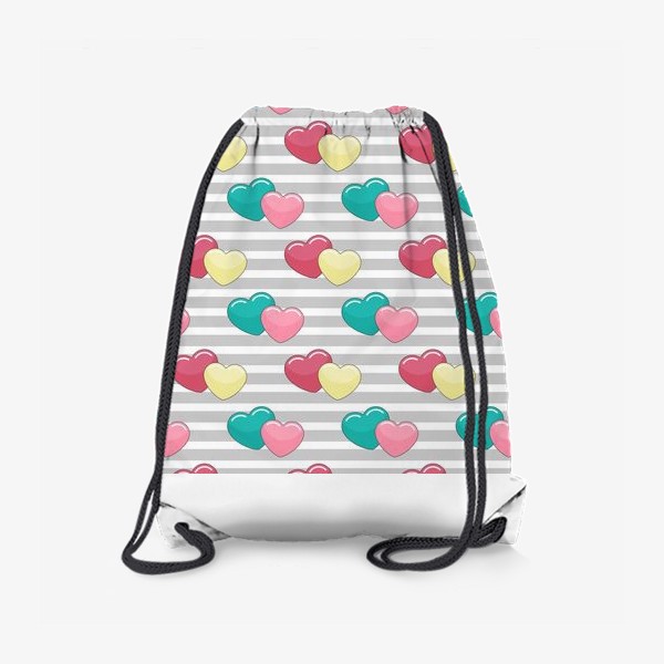 Рюкзак «Разноцветные сердца на полосатом фоне»