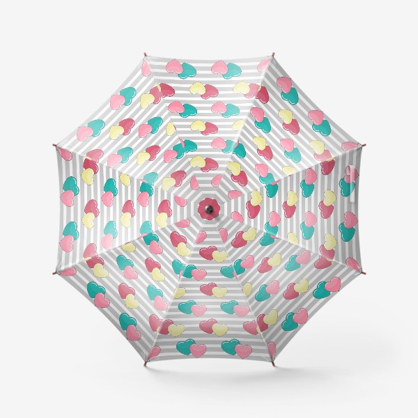 Зонт «Разноцветные сердца на полосатом фоне»