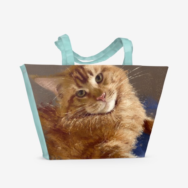 Пляжная сумка «Рыжий мейн-кун, пушистый шкодник. Красивый пастельный пушистый кот, забавный и милый.»
