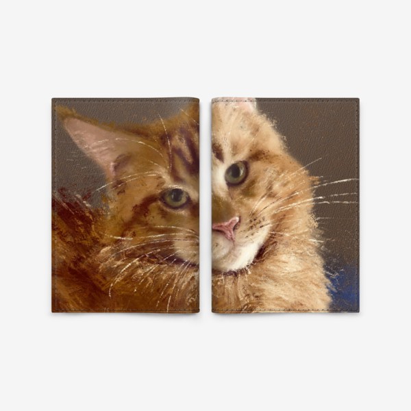 Обложка для паспорта «Рыжий мейн-кун, пушистый шкодник. Красивый пастельный пушистый кот, забавный и милый.»