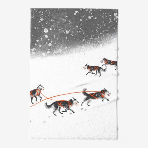 Полотенце &laquo;Нарисованная вручную зимняя иллюстрация с ездовыми собаками хаски на снегу&raquo;