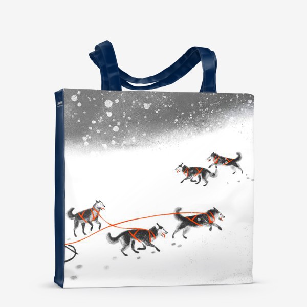 Сумка-шоппер &laquo;Нарисованная вручную зимняя иллюстрация с ездовыми собаками хаски на снегу&raquo;