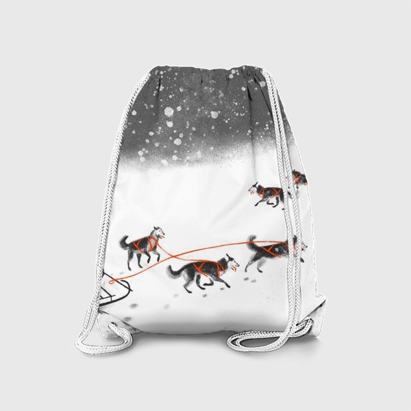 Рюкзак «Нарисованная вручную зимняя иллюстрация с ездовыми собаками хаски на снегу»