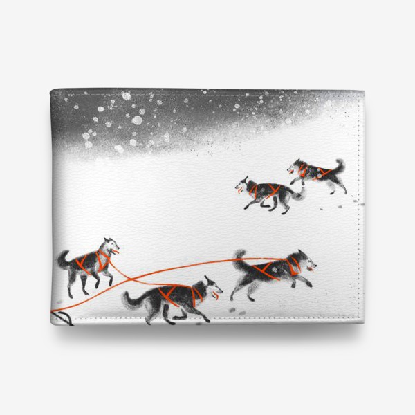 Кошелек «Нарисованная вручную зимняя иллюстрация с ездовыми собаками хаски на снегу»
