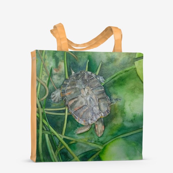 Сумка-шоппер «Красноухая черепаха в пруду»