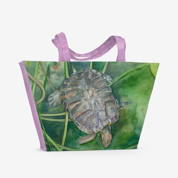 Пляжная сумка «Красноухая черепаха в пруду»