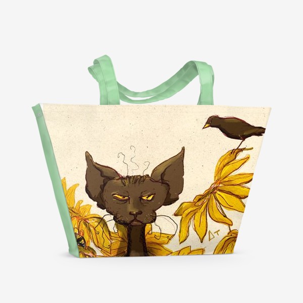 Пляжная сумка «Кот и подсолнухи»