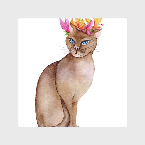 Скатерть «Акварель Кот с короной цветов»