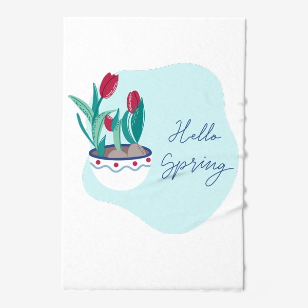 Полотенце «Hello Spring. Принт с весенни цветами и леттерингом»