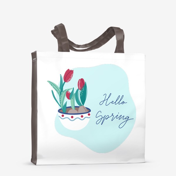 Сумка-шоппер «Hello Spring. Принт с весенни цветами и леттерингом»