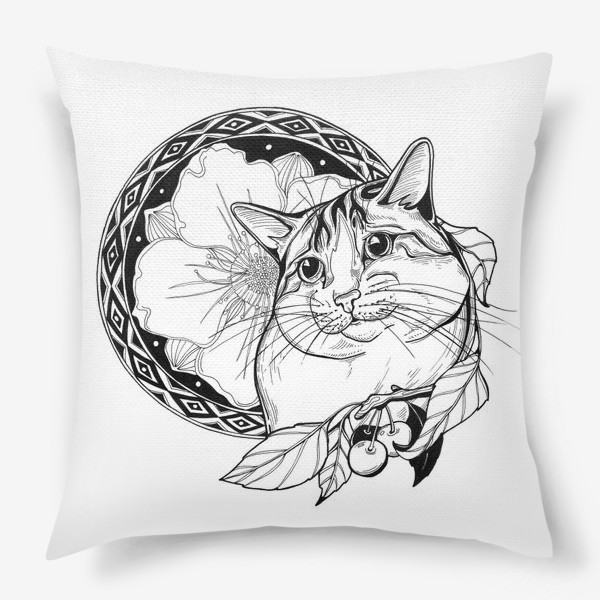 Подушка «Кот и вишня»