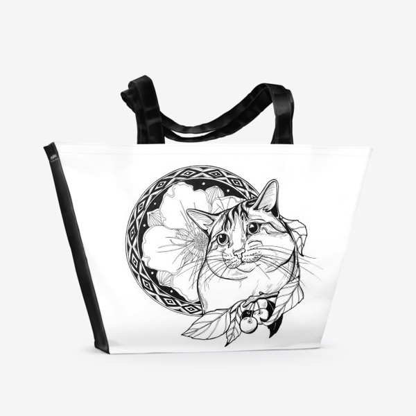 Пляжная сумка «Кот и вишня»
