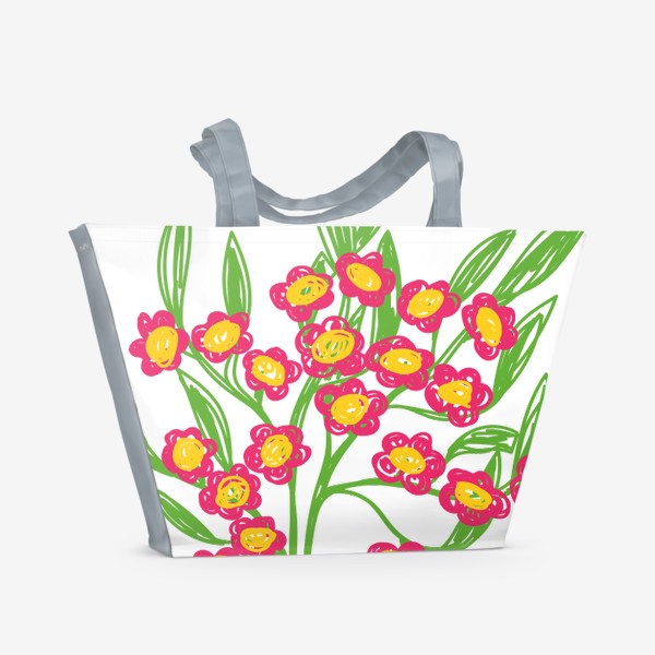 Пляжная сумка &laquo;Цветы, нарисованные цветными фломастерами&raquo;