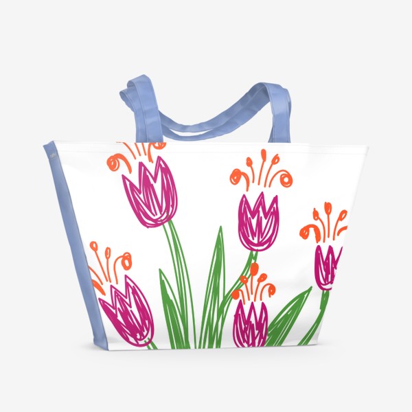 Пляжная сумка «Цветы нарисованные цветными фломастерами»