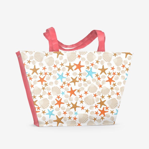 Пляжная сумка «Ракушки и морские звезды. Бесшовный паттерн»