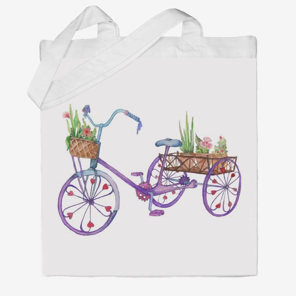 Сумка хб «Акварель. Велосипед с цветами.»
