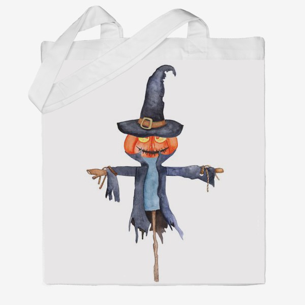 Сумка хб «Акварель пугало Halloween scarecrow. Pumpkin head.»