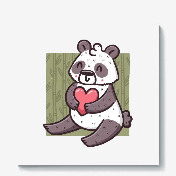Холст «Милая панда с сердцем в бамбуковом лесу»