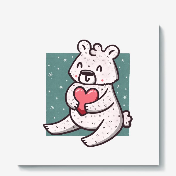 Холст «Белый медведь с сердцем. Снежинки»