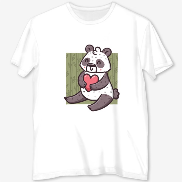 Футболка с полной запечаткой «Милая панда с сердцем в бамбуковом лесу»